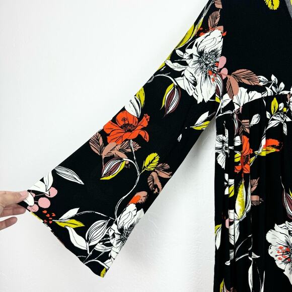 Free People Bella Floral Print Boho Bell Sleeve Tunic Mini Dress Black Combo S - Picture 6 of 11